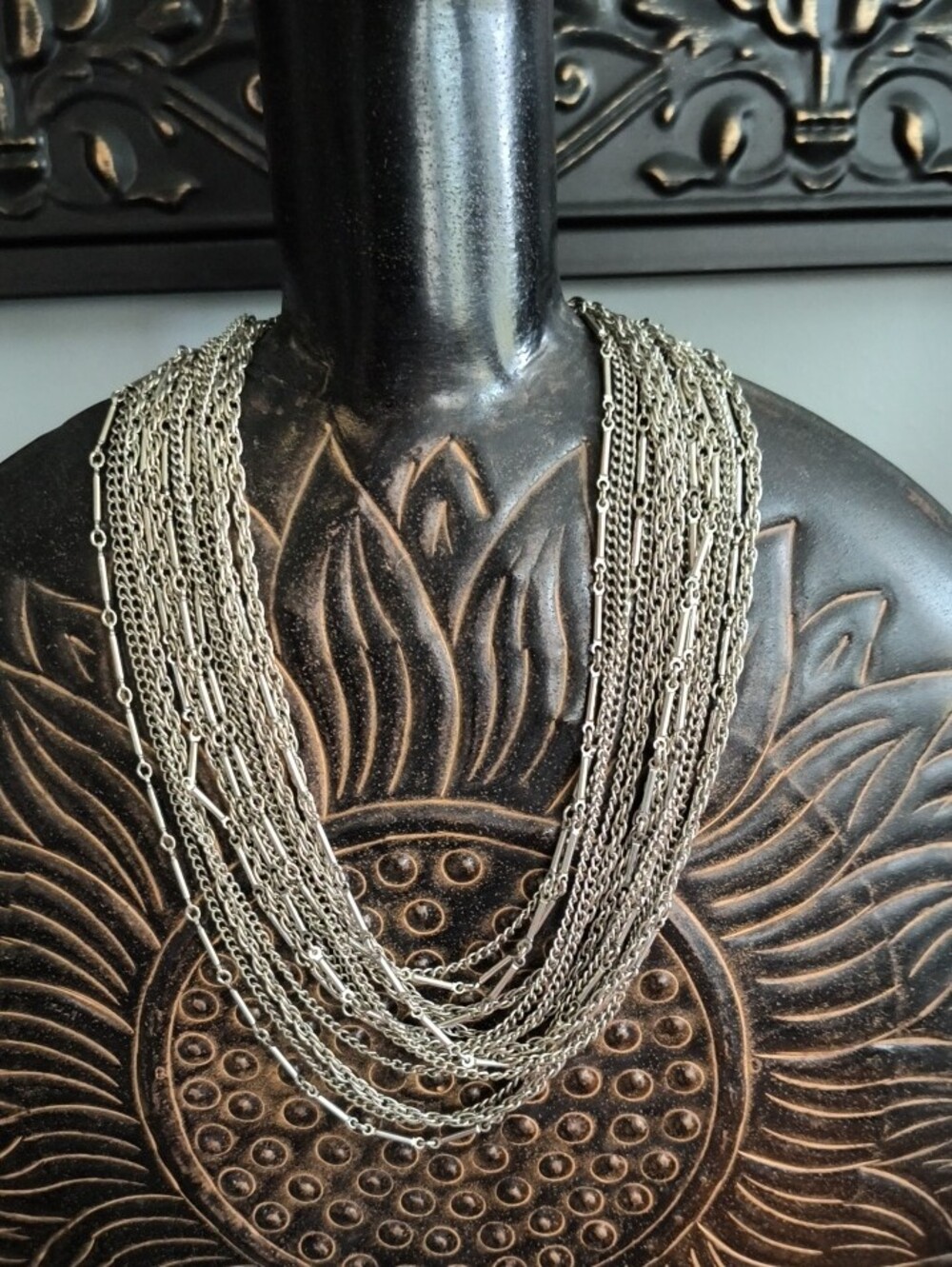 Vintage Multi-Strand Silver-Tone Layered Necklace -Stainless Steel